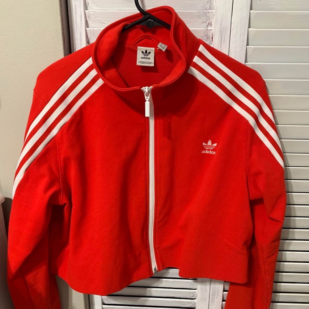 Cropped Red Adidas zip up jacket